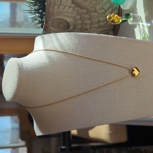 Stainless Steel Gold Tone Solid Puff Heart Pendant Necklace 18" Adjustable